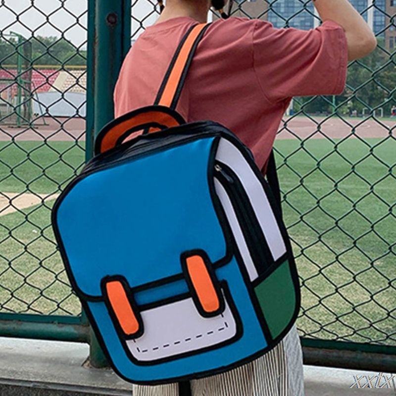 Kreative Frauen 2D Zeichnung Rucksack Karikatur Schule Tasche Comic Bookbag für Teenager Mädchen Daypack Reise Rucksack