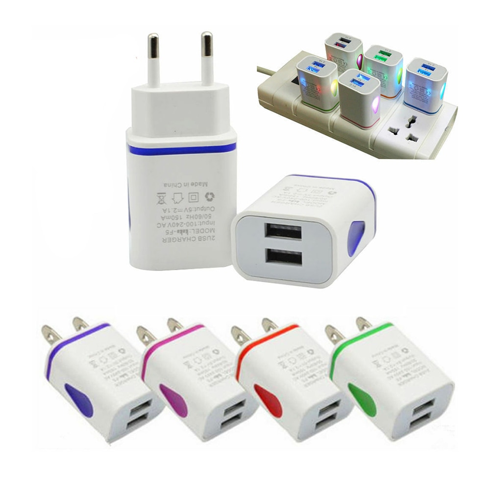 2.1A LED Dual USB praktisch-ladegerät Adapter EU UNS Stecker Schnelle Ladung Zauberstab Reise AC Ladegerät Adapter Für iPhone 7 /7Plus