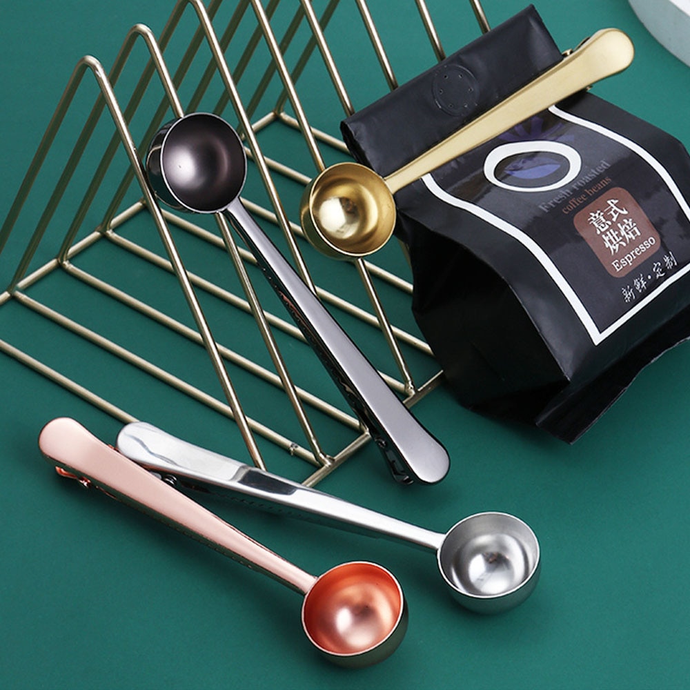 Multifunktionale Kaffee Scoop dauerhaft 304 Edelstahl Tee Messbecher Kaffee Löffel Mit Tragbare Tasche Dichtung Clip Küche Werkzeug