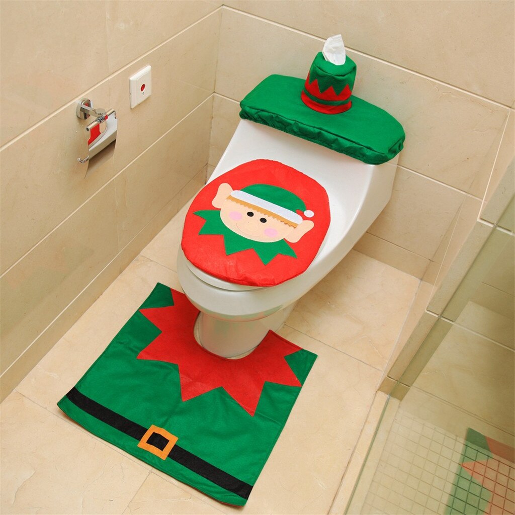 nicht definiert nicht definiert 3Stck Phantasie Santa Wc Sitz Abdeckung und Teppich Badezimmer einstellen Weihnachten Dekor Weihnachten Dekorationen новый год