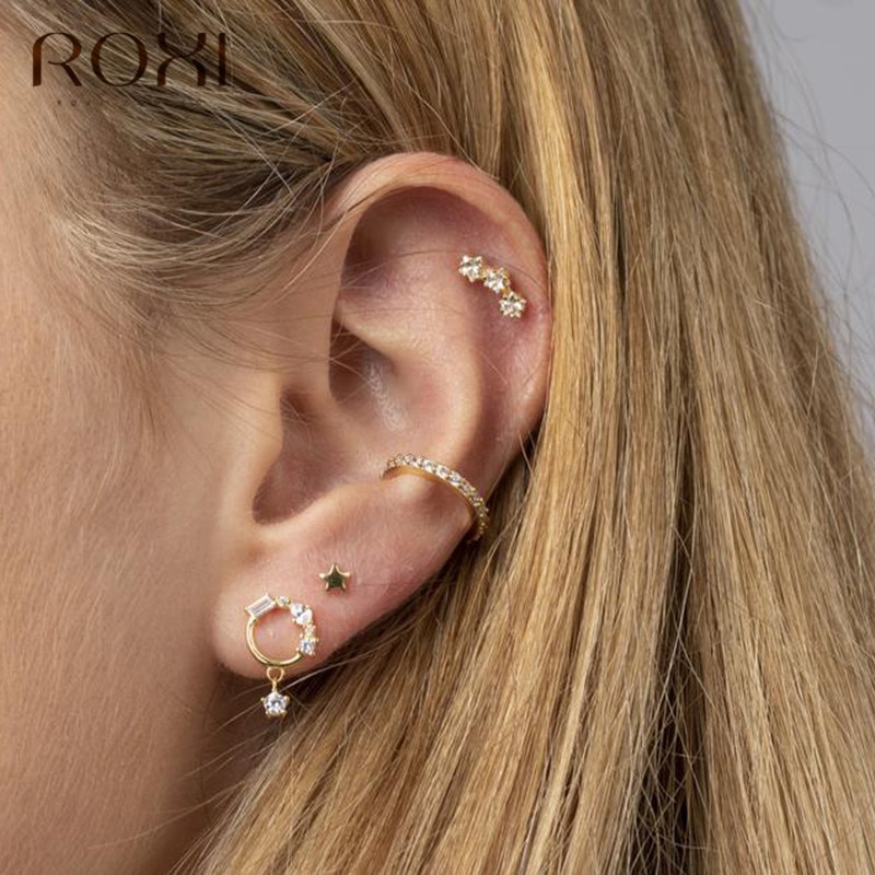 ROXI Neue Mond und Stern Ohrringe 925 Sterling Kristall Zirkon Kleine Zucht Ohrringe für Frauen Brincos empfindlich Koreanischen Ohrringe
