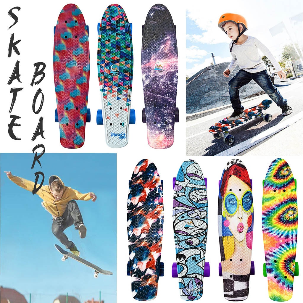 22 'Schlittschuh Gremium Mini Kreuzer Skateboard Kunststoff Galaxis sternenklar Himmel Gedruckt Longboard retro Banane Fishboard Straße draussen Sport