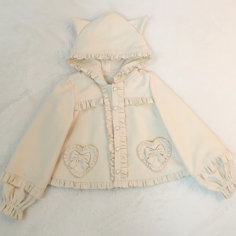 Lolita Winter Mädchen Beige verrotten Wein Farbe frau Mantel Lolita Süße Liebe Geschmack Laterne Hülse Weibliche Spitzen Dicken Woll nette Mantel