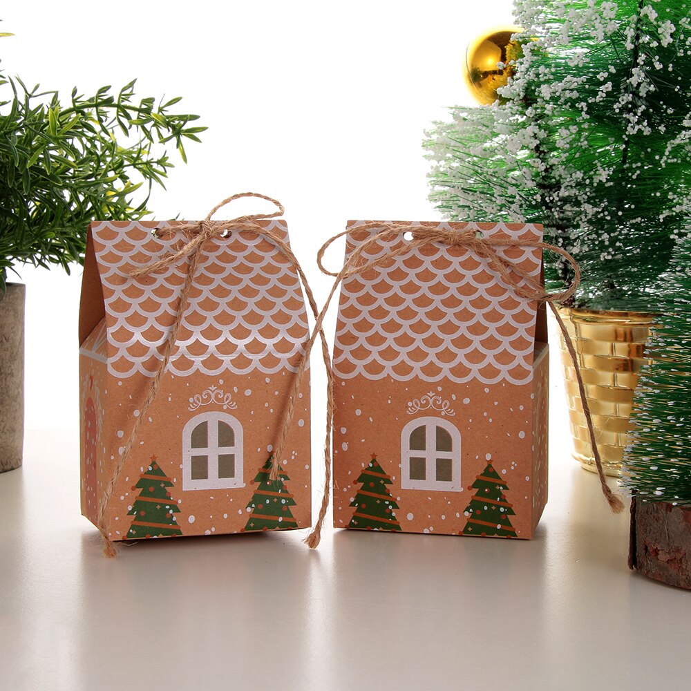 5 stücke Frohe Weihnachten Haus bilden Süssigkeit Kasten Party Nachtisch Kraft Papier Verpackung Kasten Festival Süßigkeiten Taschen mit Seil wohnkultur