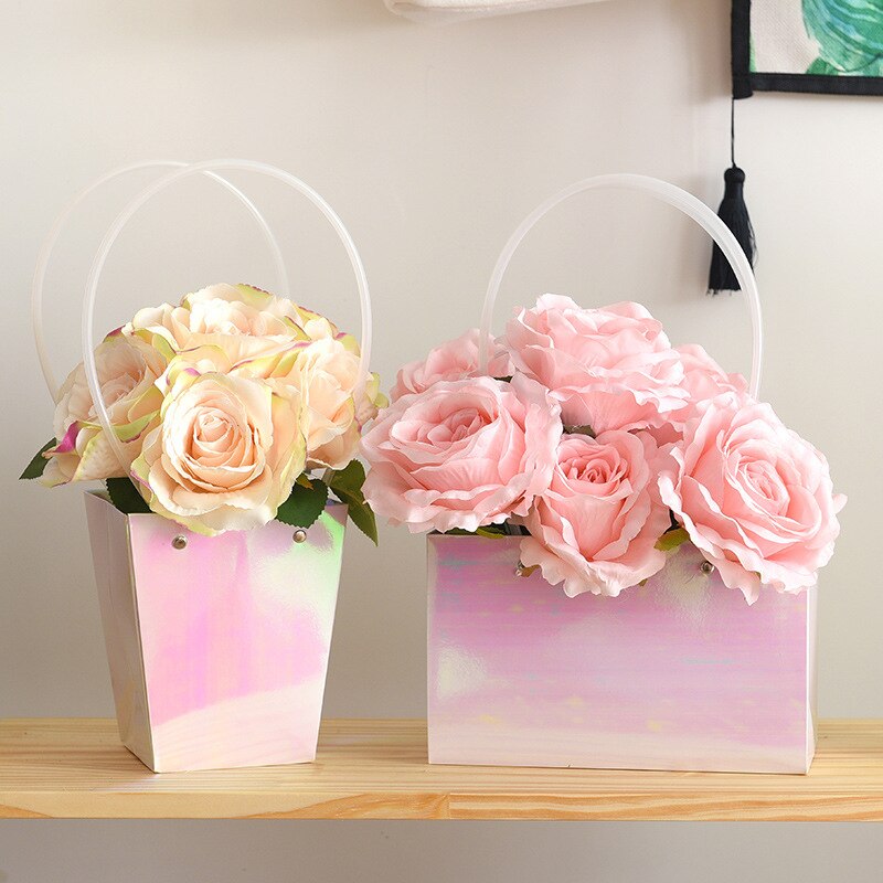 Tragbare Blume Kasten Wasserdichte Papier Handliche Tasche Kraft Handtasche Hochzeit Rose Party Kasten Verpackung Für Süßigkeiten Kuchen Geburtstag