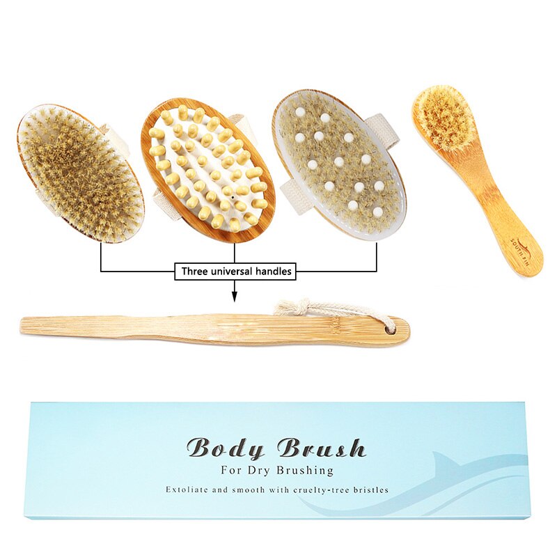 5 stücke Bambus Körper Massage Pinsel Weiß Schwein Borsten Gummi Massage Kopf für Schlecht Schlecht Pinsel Werkzeug