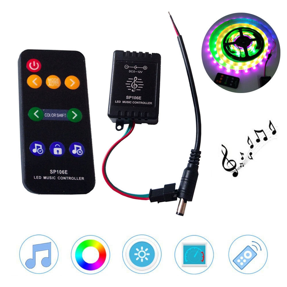 SP106E LED Musik Regler 9 tasten DC5V-12V WS2811 /WS2812B /6812 /1903/6803 Magie LED Band digitale bunte musik Regler