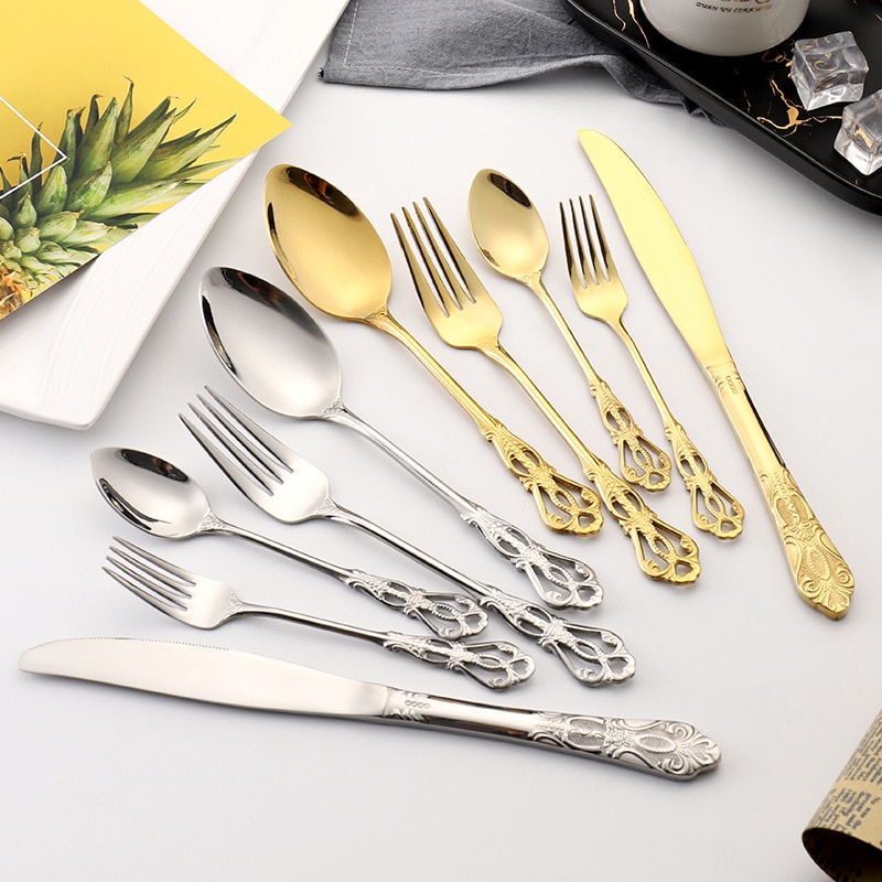 304 Edelstahl Besteck einstellen Schwarz Geschirr einstellen Besteck einstellen Geschirr Besteck einstellen Westlichen Lebensmittel Gabel Messer