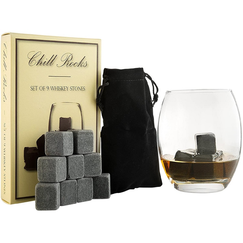 einstellen von 9 Grau Getränke chillen Steine Felsen Whiskey Stein für Whiskey und andere Getränke mit Samt Beutel 100% Reine speckstein