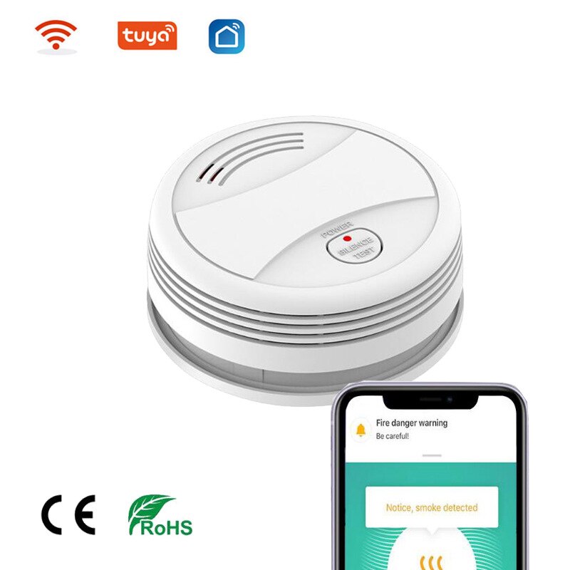 Clever Tuya WiFi Rauchmelder Netzwerk APP Benachrichtigung Feuer Alarm Tragbare Rauch Alarm mit Tonne und Licht Alarm (Keine batterie)