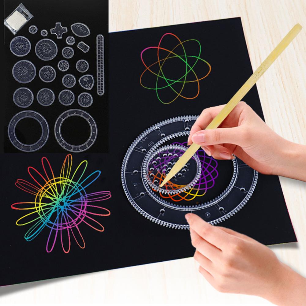 Spirograph Zeichnung Spielzeuge einstellen Verriegelung Getriebe &Ampere; Räder Zeichnung Zubehör&Ampere;6 in 1 Plastik Stifte mit Multi-colored Kugelschreiber Kuli