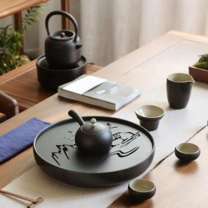 Keramik Metall Tee Tablett Entwässerung Wasser Lagerung Kung Fu Tee-einstellen Zimmer Bord Tisch Schwarz Chinesische Tee Tasse Zeremonie