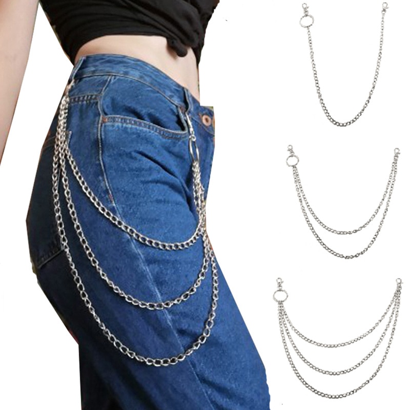 Frauen Männer Taille Verknüpfung Gürtel Kette Felsen Punk Haken Schlauch keuchen Taille Verknüpfung Gürtel Kette Metall Brieftasche Silber Kette männer Schmuck