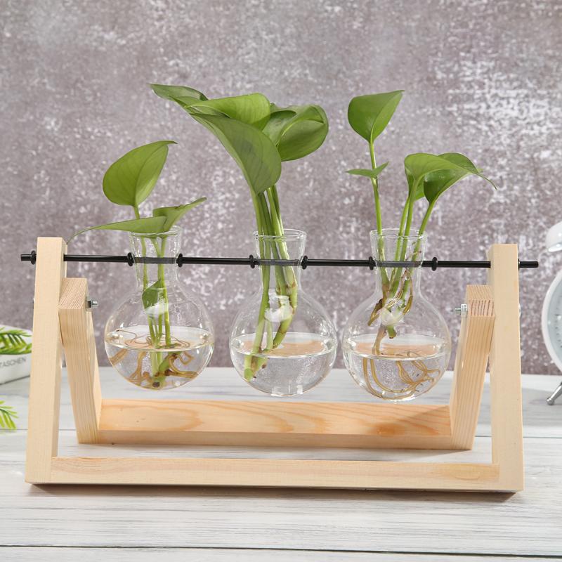 Terrarium Vase Klassische Farben und Einfache dauerhaft Hydrokultur Pflanze Bonsai Holzrahmen Blumentopf Heimat Sekretariat Dekor