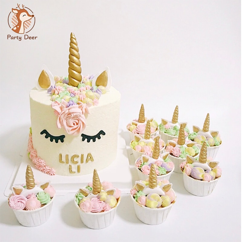 Einhorn Geburtstag Party einstellen Einhorn Horn Kuchen Deckel Mit Cupcake Deckel Und Glücklich Geburtstag Für Baby freundlicher Dusche