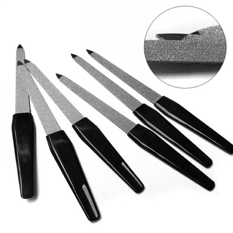 5 stücke Edelstahl Kunststoff Griff Metall Doppelseitige Nagel Dateien Profi Weiß Schwarz DIY Manikübetreffend Pedikübetreffend Werkzeug Für Nagel kunst Werkzeuge