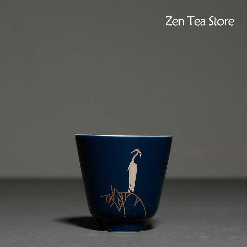 Blau Glasur Kreativität Reiher Keramik Verkostung Tasse Tee Schüssel Tee Tasse Kung Fu Tee-einstellen Getränk Tee Becher Teetassen Meister tasse TeaSet
