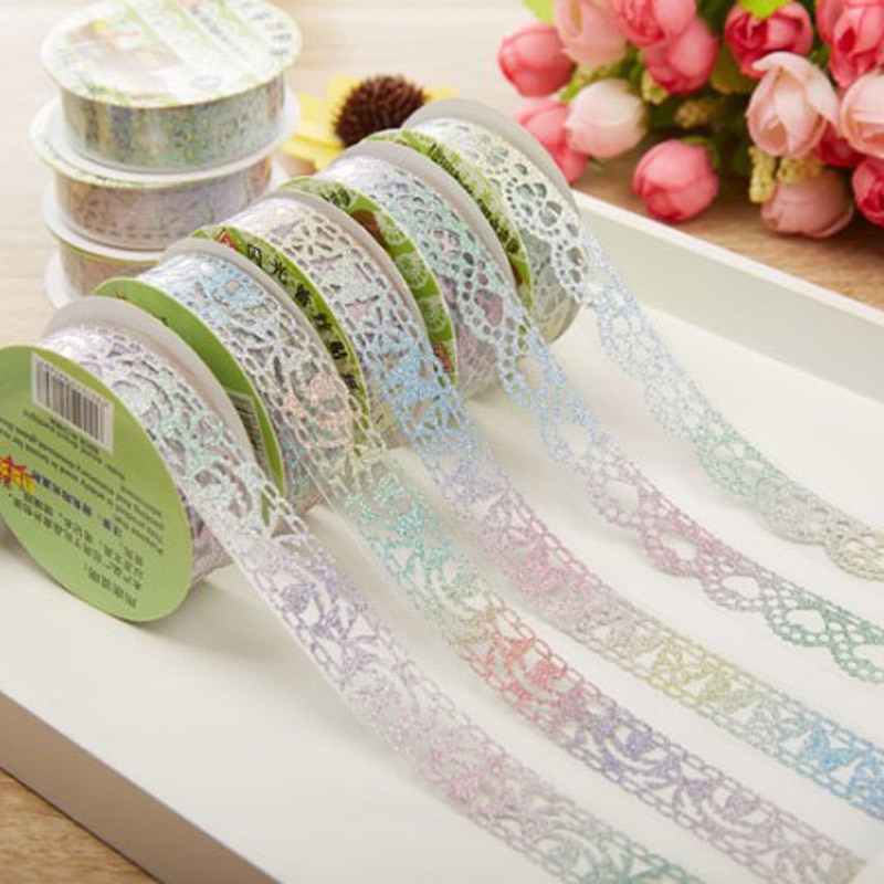 Spitze Bänder DIY Tagebuch Dekor Selbstklebende Schüler Schreibwaren Scrapbooking Fotoalbum Mini Papier Aufkleber Mehrfarbig Gold funkeln