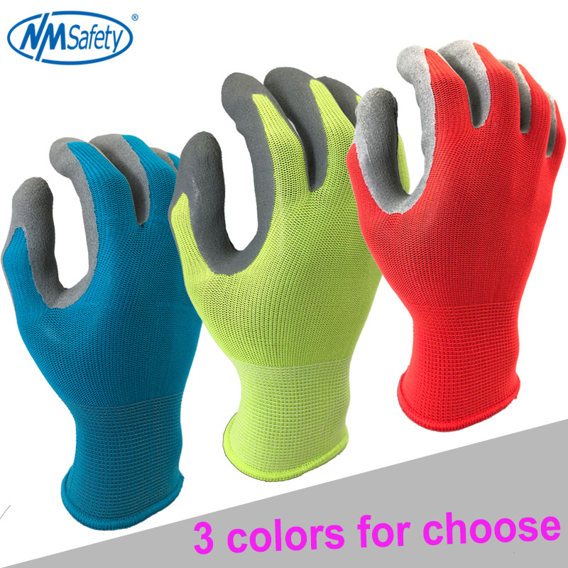 NMSafety Garten Arbeits Handschuhe für Männer oder Frauen mit Bunten Polyester Schwarz Schaum Latex Sicherheit Schutz Handschuhe
