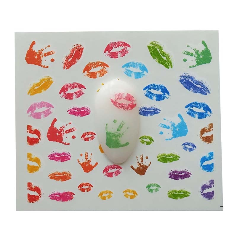 Nagel Aufkleber Wasser Aufkleber Bunten palmen und lippen aufbringen 3D Manikübetreffend Aufkleber Nagel Kunst Dekoration E18