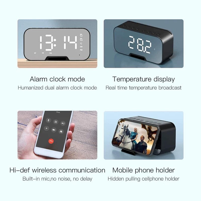 Bluetooth Lautsprecher Tragbare Drahtlose mit FM Radio, Laut Außen Bluetooth Lautsprecher einstellen, Wecker mit USB für Schlafzimmer