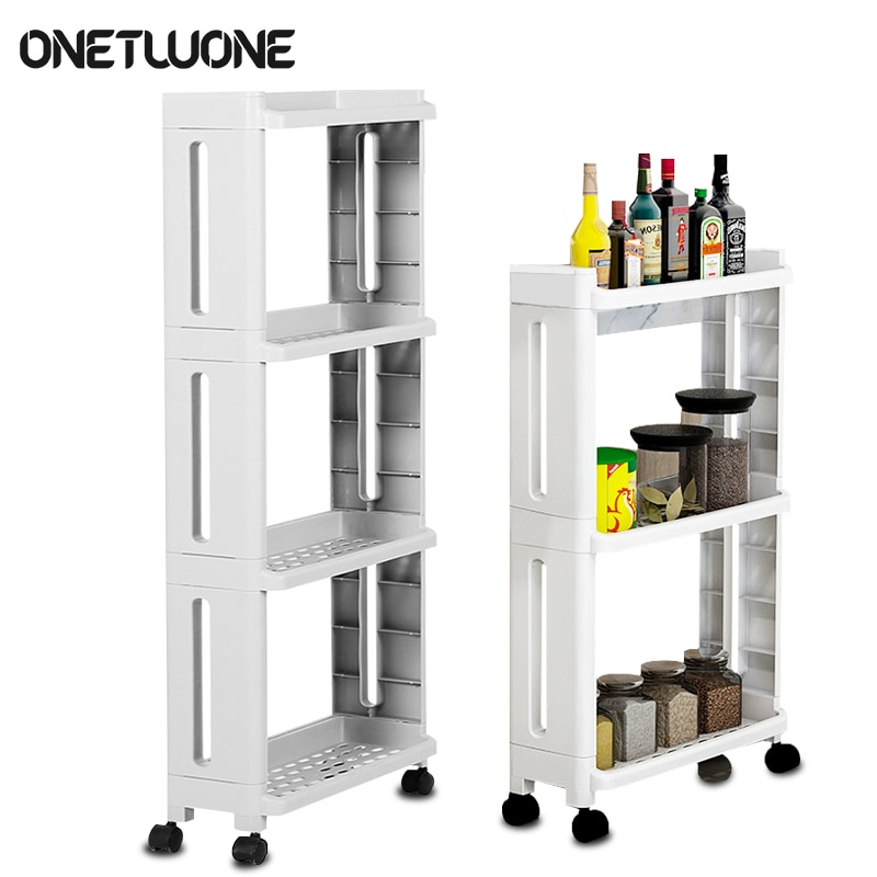 Küche Lagerung Gestell Für Waren Kühlschrank Seite Regal 2/3/4 Schicht Abnehmbar Mit Räder Schlecht Veranstalter Regal Lücke Halfter