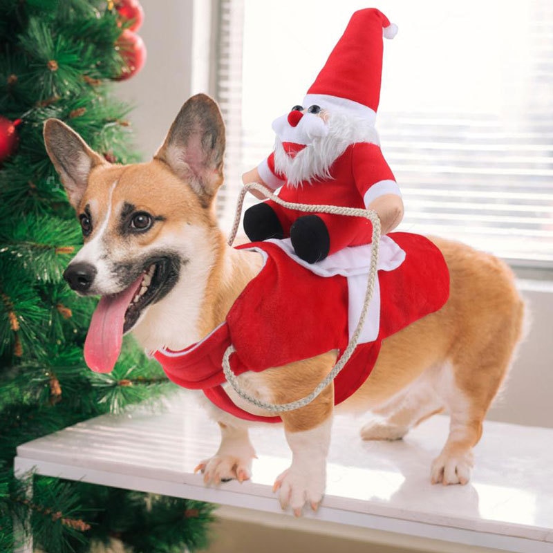 niedlich Santa Claus Reiten Hirsch Hund Kostüm Warme Hund Haustier Weihnachten Umgewandelt Mantel Schal SchöNe Santa Claus Reiten Hirsch Hund