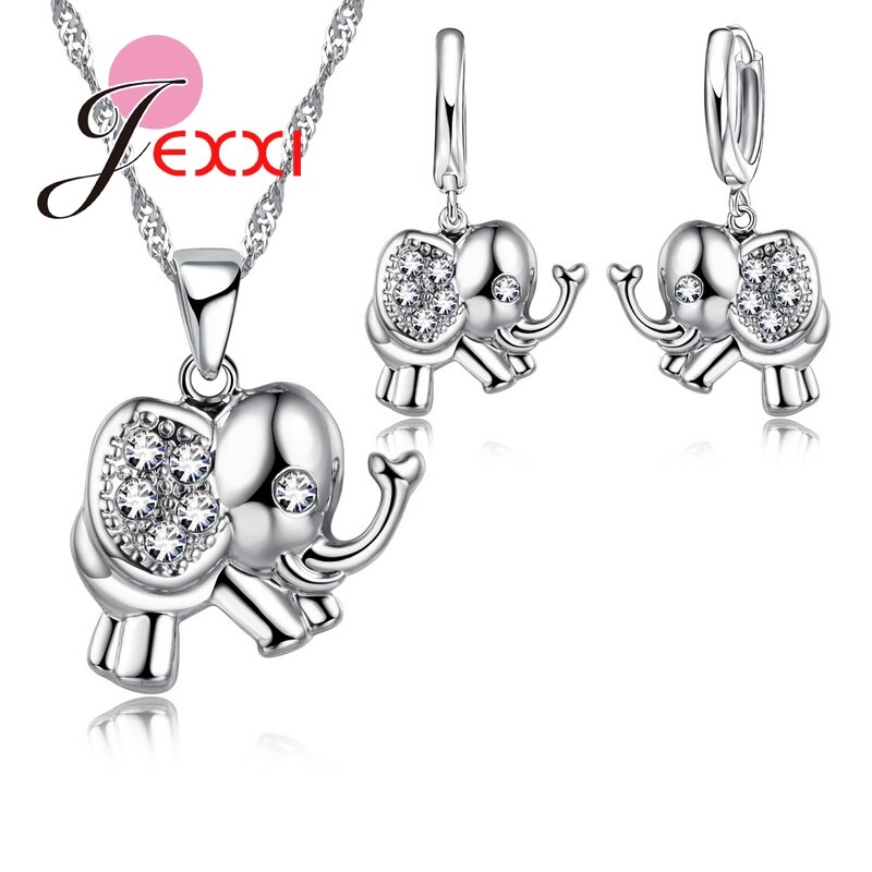 Niedlichen Ebene Elefant Silber Schmuck setzt Für Frauen 925 Sterling Silber Anhänger Halskette Ohrringe Braut Schmuck einstellen