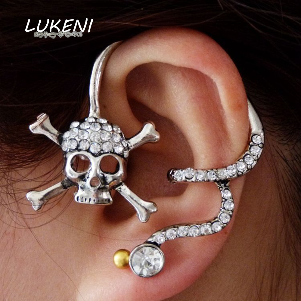 LUKENI 2 Teile/los Modeschmuck Punk Skelett Schädel Ohr-stulpe-ohrring Jacken Für Frauen Und Männer EJ012
