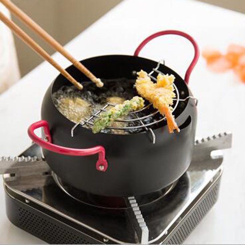 1Pc Friteuse Tragbare Eisen Japanischen Haushalt Französisch Frites Braten Pfanne mit Filter für Gasherd