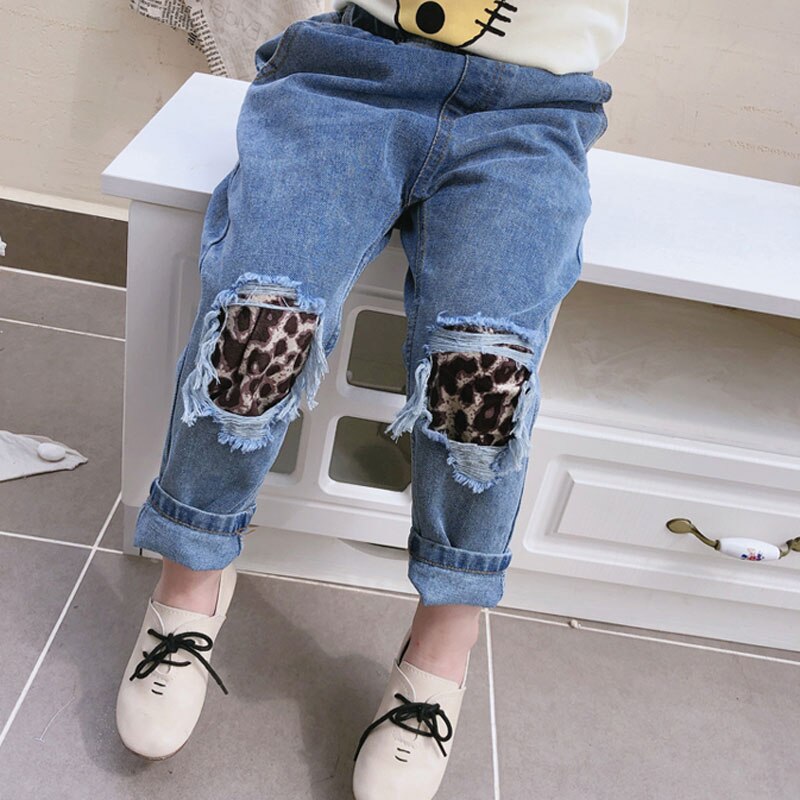 Leopard Mädchen Jeans Mit Löchern freundlicher Jeans Flecken Denim Hosen Für freundlicher Kleinkind Jeans Jungen Zerrissene Hosen Kleidung