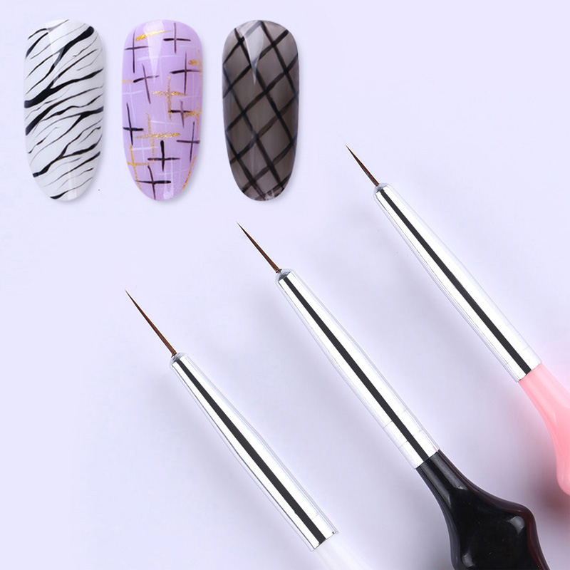 3 Teile/satz Nagel Kunst Pinsel Rosa Weiß Schwarz Acryl Griff Dünne Liner Zeichnung Stift Malerei Streifen Blume Nagel Kunst werkzeuge
