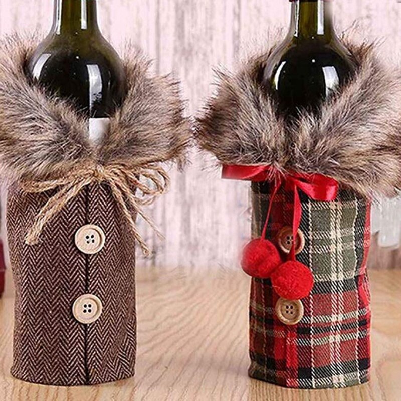 2Stck Neueste Kragen und Geschmack Mantel Wein Flasche zur Seite fahren Wein Flasche Kleid setzt Weihnachten Weihnachten zur Seite fahren Wein Flasche abdeckung