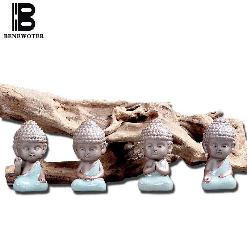 BENEWOTER Cerative Boutique Tee-einstellen Tee Haustier Yixing Keramik Porzellan Eis Knistern Ofen Niedlichen Mönch Buddha Tee Haustier Bonsai Ornament