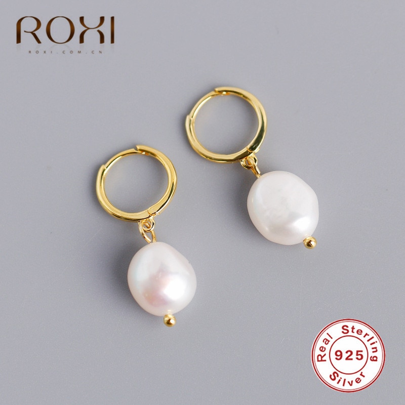 ROXI Frauen Perle Ohrringe 925 Silber Barocke Perle Ohrringe Echt Natürliche Süßwasser Perle Baumeln Ohrringe Hochzeit Schmuck