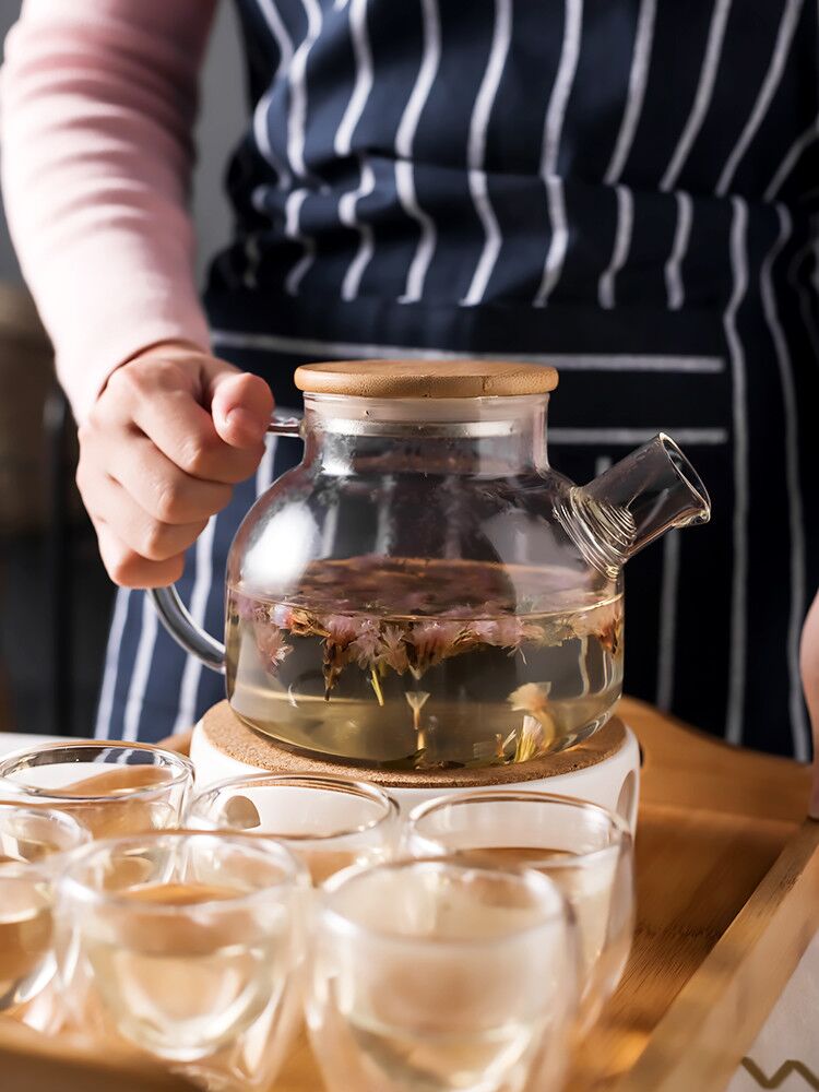 Japanische nachmittag Tee Tee-einstellen kreative glas duftenden Tee Tee-einstellen wärme-Besteändig blume teekanne mit heizung Herde Basis mit tablett