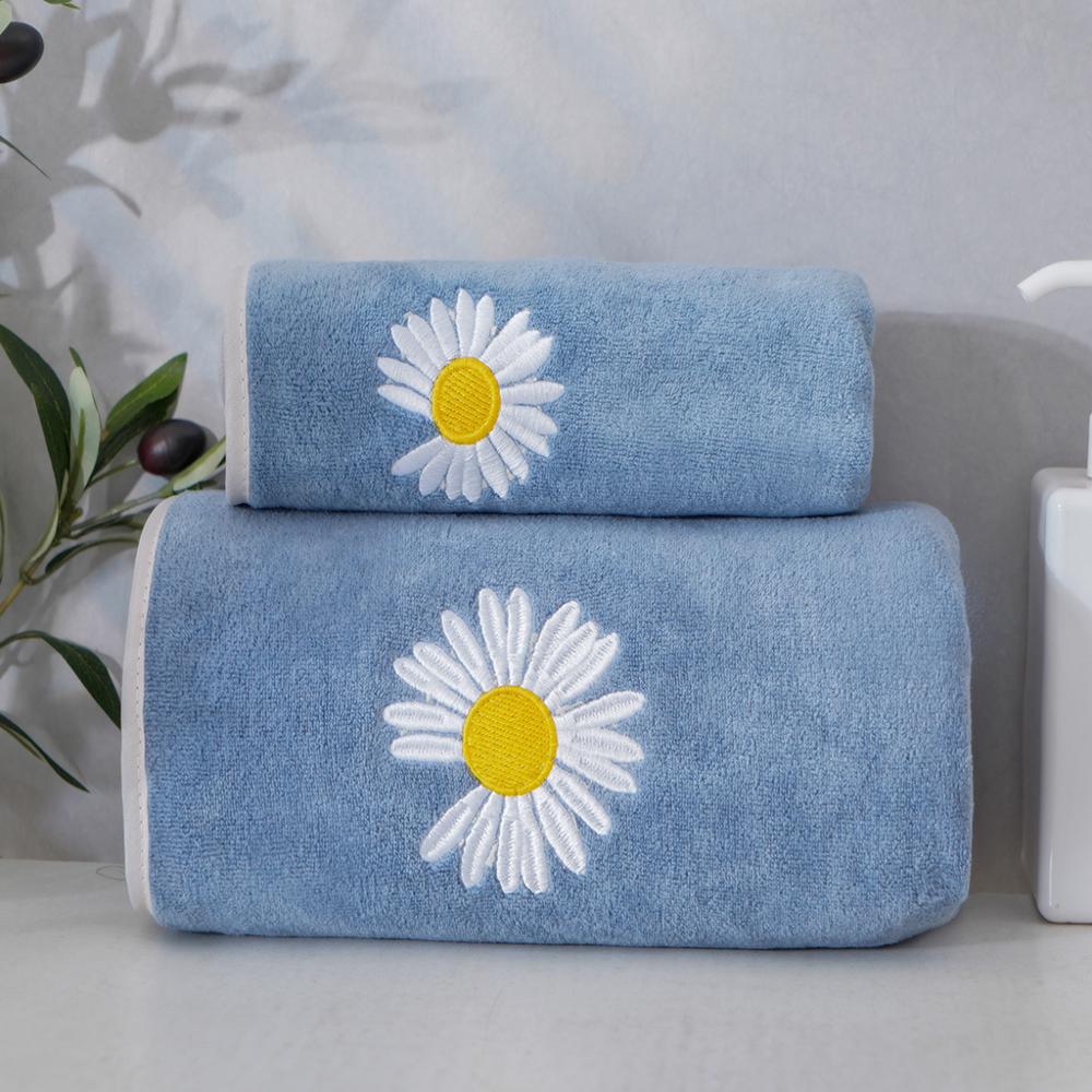 Bonenjoy 2 stücke Schlecht Dusche Handtuch Und Gesicht Hand Handtücher Weich Große 70X140cm Bule Farbe Blume Stil Handtuch einstellen Hohe saugfähigen