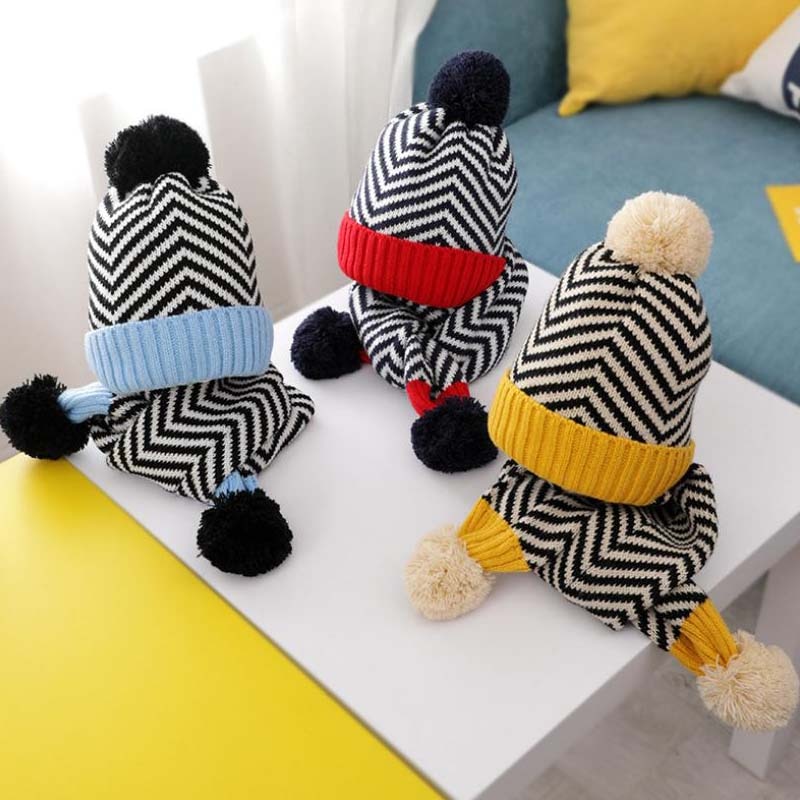 Doitbest 1 zu 5 Jahre alt freundlicher Mütze gestreift Kind jungen betroffen hüte einstellen Winter 2 stücke pelz Baby mädchen Winter Hütte schal