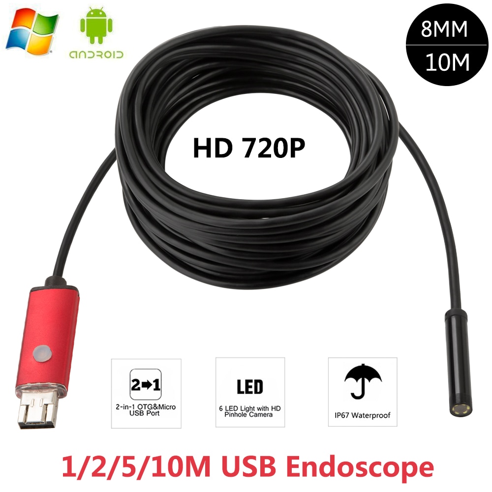 Android USB 8mm objektiv Endoscop 2in1 2MP 2M 10M HD kamera IP67 Walterproof Schlange USB kamera HD 720P Android Handy, Mobiltelefon USB Endoscop