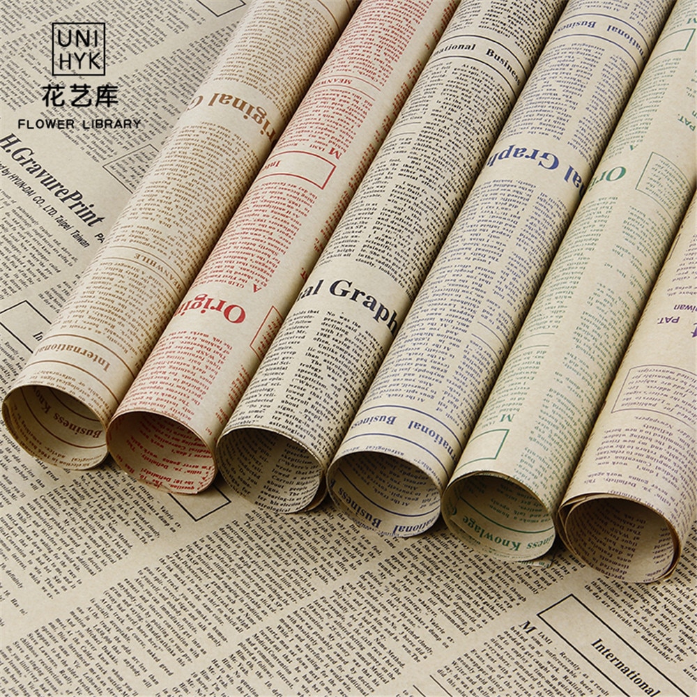 45 blätter 50*70cm Großen Blumenstrauß Gewickelt Papier Jahrgang Kraft Papier Englisch Zeitung Blume Verpackung Papier Blume Verpackung Material