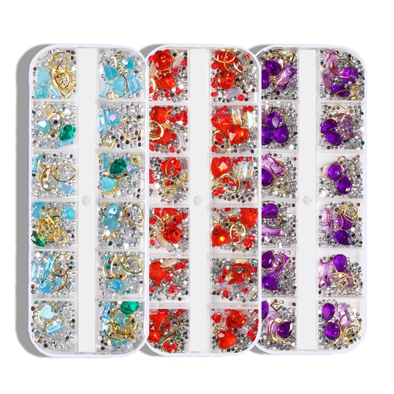 12 Gitter Nagel Kunst Strass Kristall Perle Herz Metall Gemischt Entwürfe Dekoration Desigsn für Professionelle NäGel Dekoration