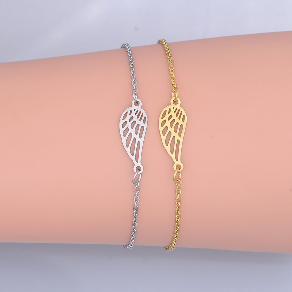 100% Edelstahl zierlich Engel FlüGel Charme Armbinde Für Frauen OEM Schmuck Auftrag Akzeptiert Schmuck Armbänder