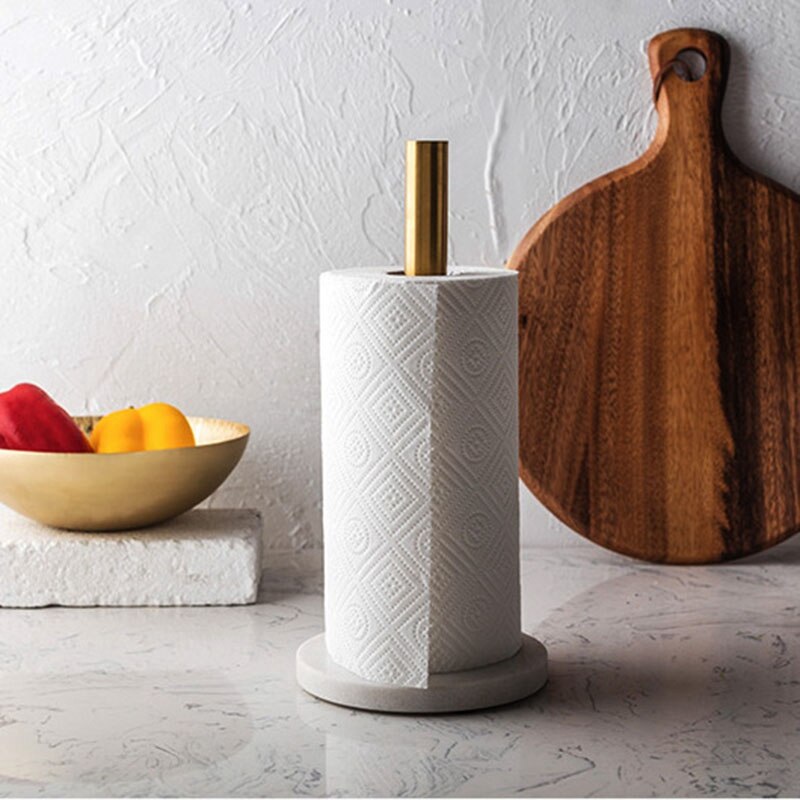 nordisch retro Stil Natürliche Marmor Gold-Überzogene Küche Papier Handtuch Halfter Rollen Halfter Schreibtisch Schmuck Lagerung Regal Weiß + Gold