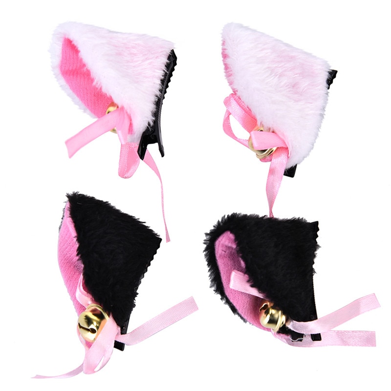 2 Teile/los Weiß Schwarz Katze Ohren Mit Glocke Haar Clip Cosplay Party Fuchs Lange Pelz Kostüm Haar Clip Halloween haar Zubehör