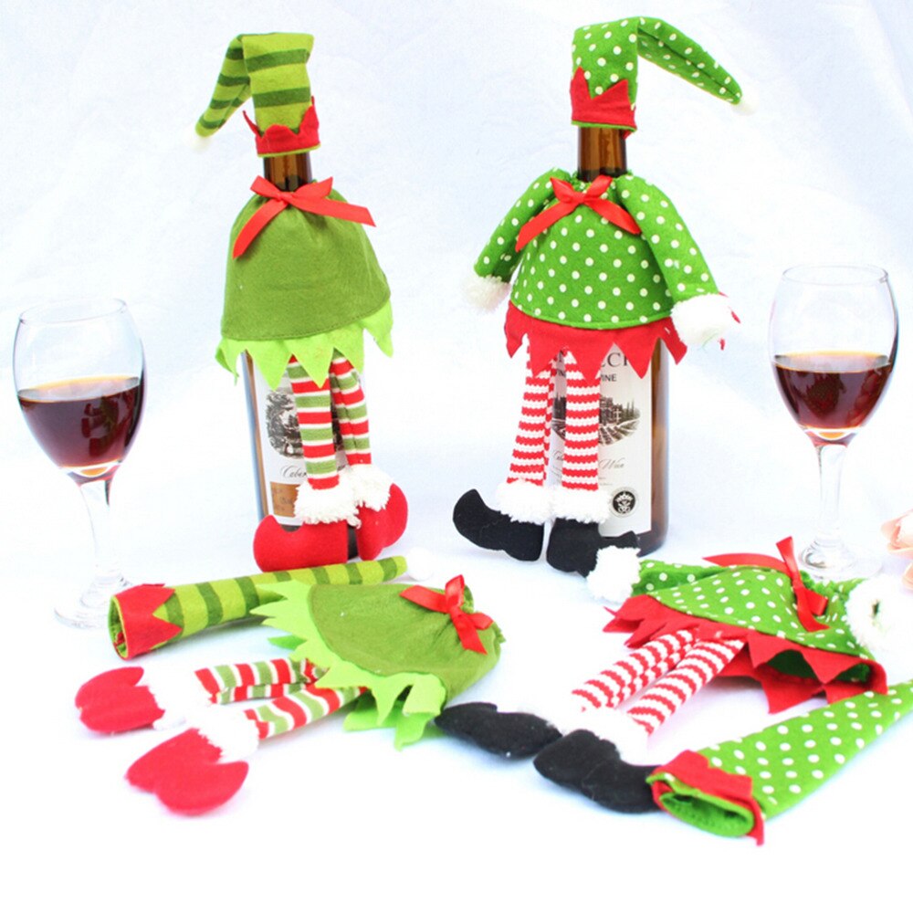 Weihnachten liefert Polka Punkt/streifen rotwein Flasche Abdeckung Taschen weihnachten dekorationen für homeparty rotwein Flasche Dekor