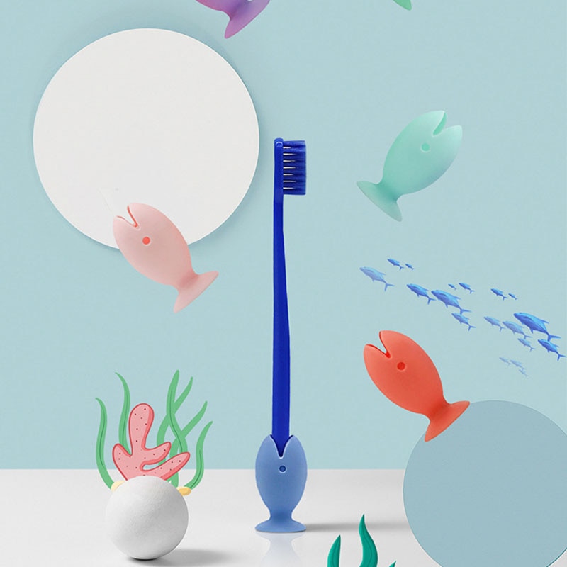 Nette Karikatur Fisch Silikon Zahnbürste Halfter, 45mm Mini Zahnbürste Basis Schlecht Zahnbürste Lagerung Werkzeug Zahnbürste Halterung