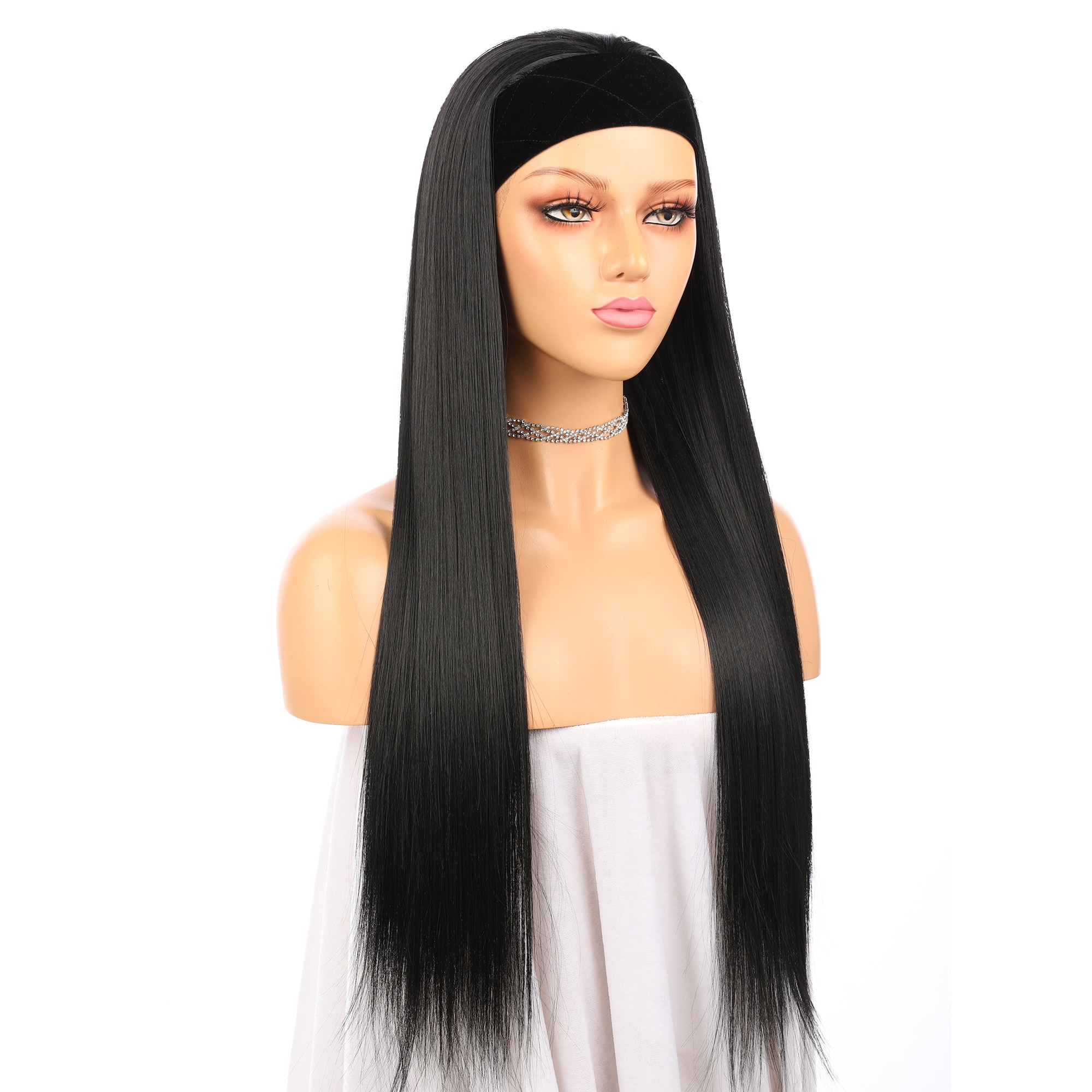 28Zoll Seidige Gerade Perücke Stirnband Perücke gemischt Yaki Fiber Haar Perücke Mit Stirnband Maschine gemacht Glueless Schal Perücken Für schwarz Frauen