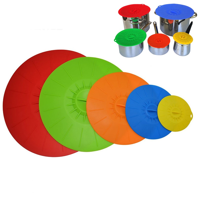 5 teile/satz Universal- Silikon Saug-Deckel-schüssel Pfanne Kochen Topf Deckel-Silizium strecken Deckel Silikon Küche Pfanne verschütten Stopper Abdeckung
