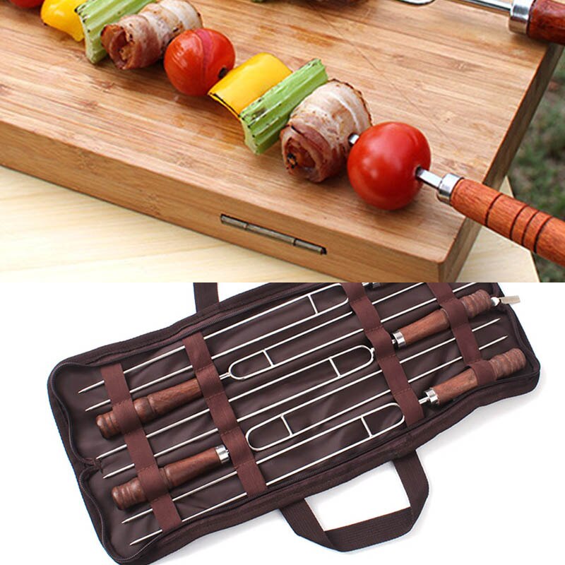 5 stücke Edelstahl BBQ Fleisch Stöcke Lange Koch Grill Lebensmittel Halfter Spieße Nadel Zinken Für Grill Party Spieße