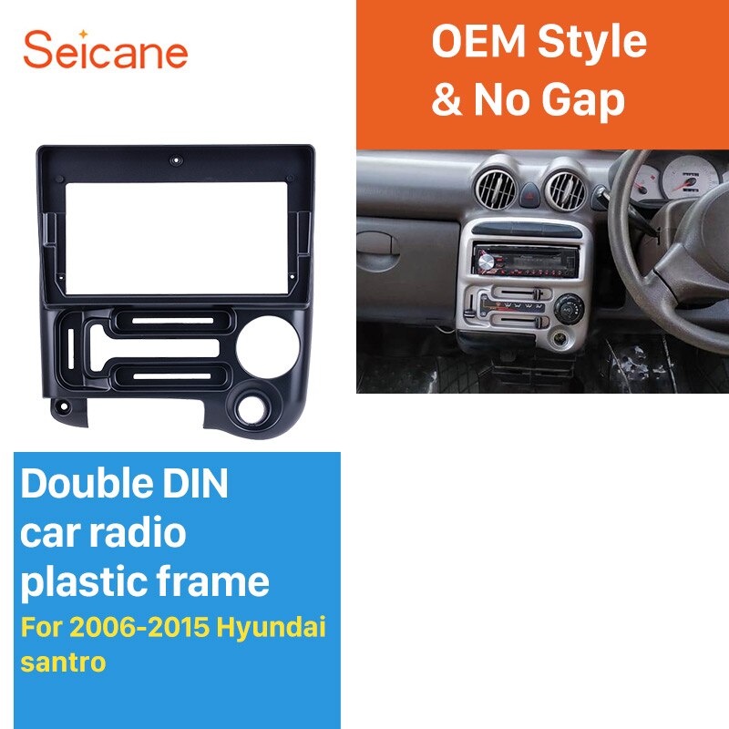 Seicane Doppel Lärm Auto Radio Faszie 9 zoll Für 2006 Hyundai Santro Schwarz Rahmen Bindestrich montieren Bausatz trimmen Radio Installation Tafel